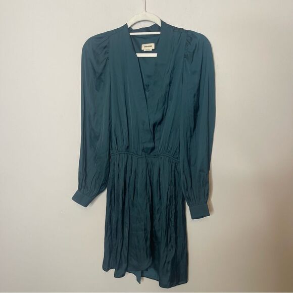 $448 Zadig & Voltaire Remember Mini Wrap Dress In Peacock NWT - Picture 5 of 7